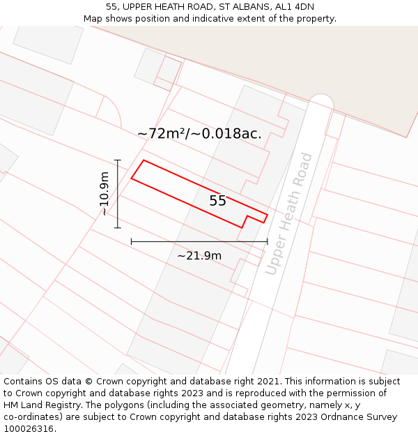 55, UPPER HEATH ROAD, ST ALBANS, AL1 4DN: Plot and title map