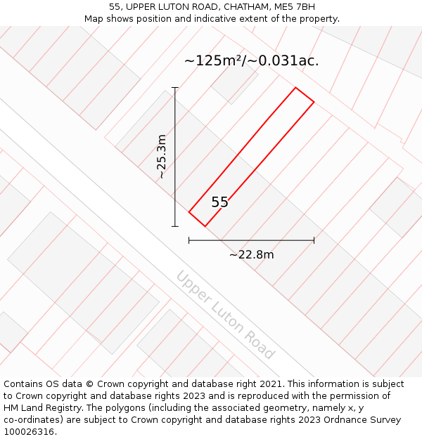55, UPPER LUTON ROAD, CHATHAM, ME5 7BH: Plot and title map