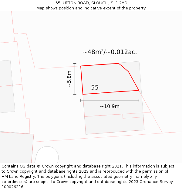 55, UPTON ROAD, SLOUGH, SL1 2AD: Plot and title map