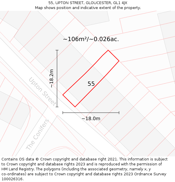 55, UPTON STREET, GLOUCESTER, GL1 4JX: Plot and title map