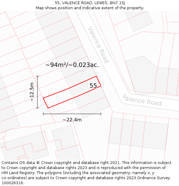 55, VALENCE ROAD, LEWES, BN7 1SJ: Plot and title map