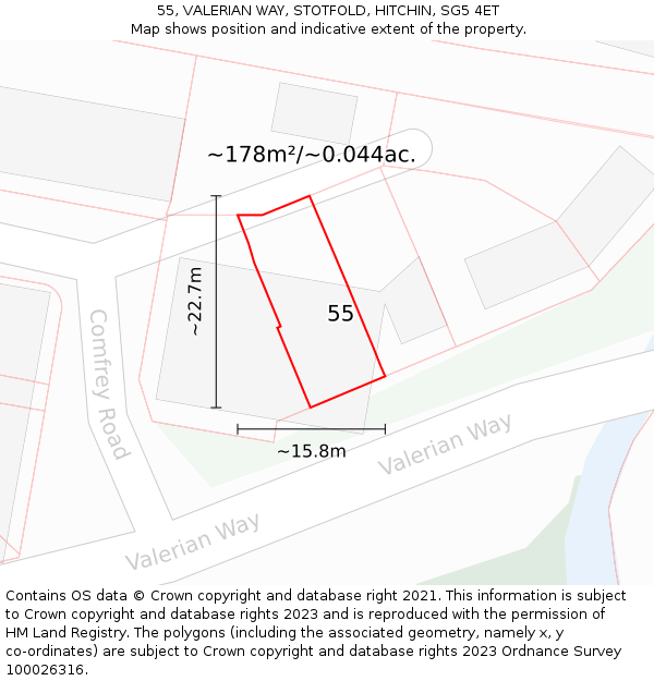 55, VALERIAN WAY, STOTFOLD, HITCHIN, SG5 4ET: Plot and title map