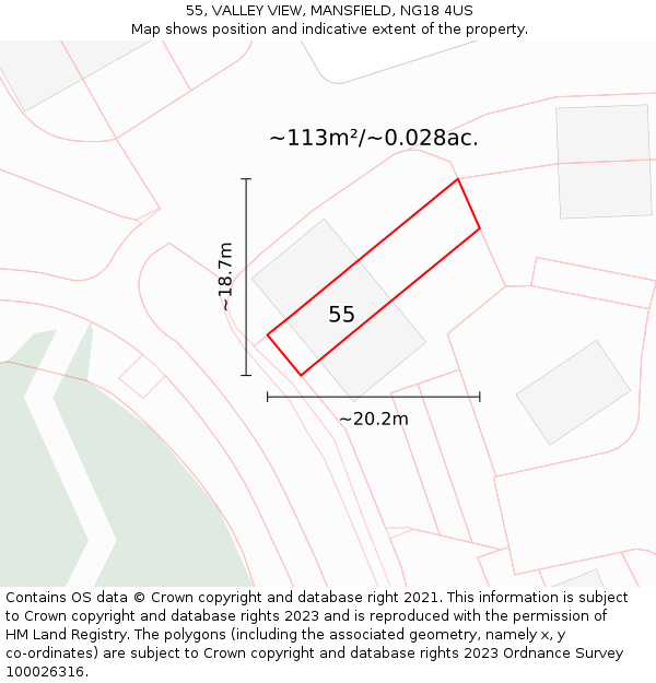 55, VALLEY VIEW, MANSFIELD, NG18 4US: Plot and title map