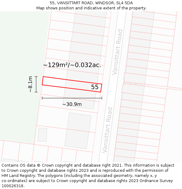 55, VANSITTART ROAD, WINDSOR, SL4 5DA: Plot and title map