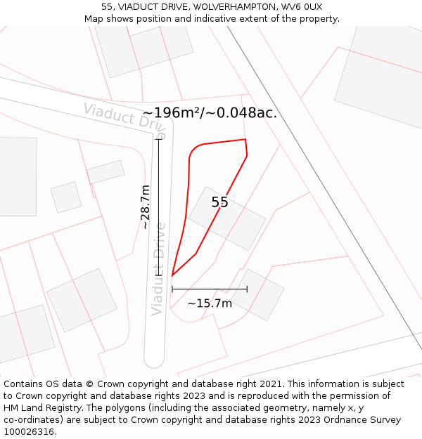 55, VIADUCT DRIVE, WOLVERHAMPTON, WV6 0UX: Plot and title map