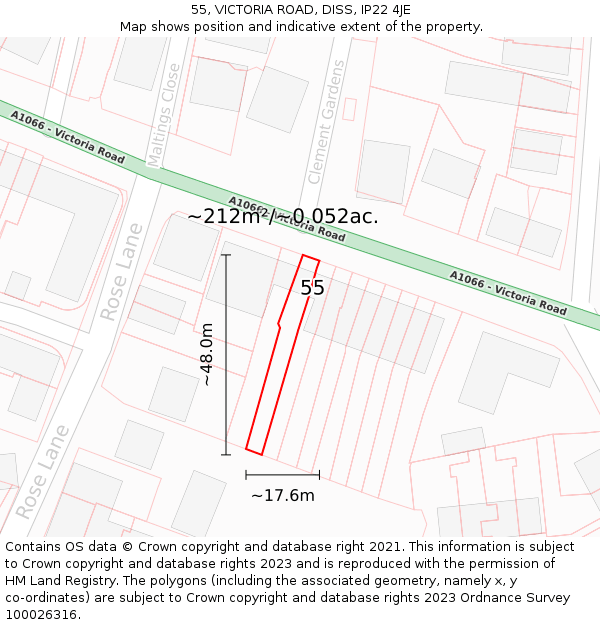 55, VICTORIA ROAD, DISS, IP22 4JE: Plot and title map