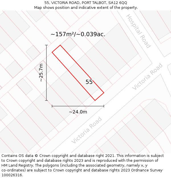 55, VICTORIA ROAD, PORT TALBOT, SA12 6QQ: Plot and title map
