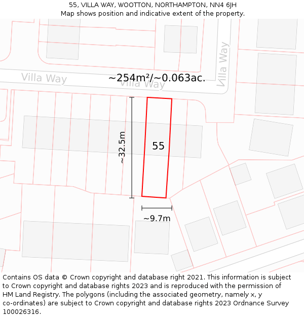 55, VILLA WAY, WOOTTON, NORTHAMPTON, NN4 6JH: Plot and title map