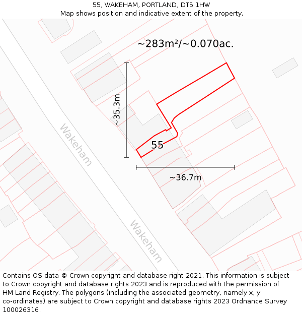 55, WAKEHAM, PORTLAND, DT5 1HW: Plot and title map
