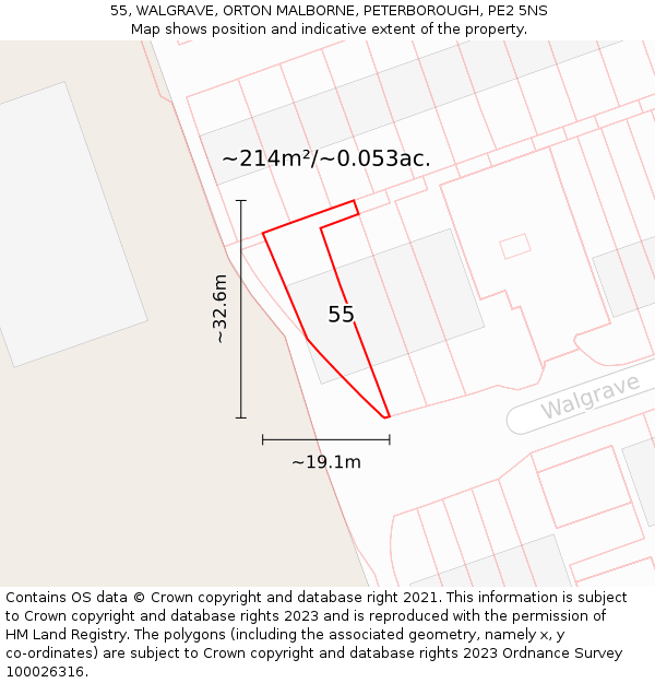 55, WALGRAVE, ORTON MALBORNE, PETERBOROUGH, PE2 5NS: Plot and title map