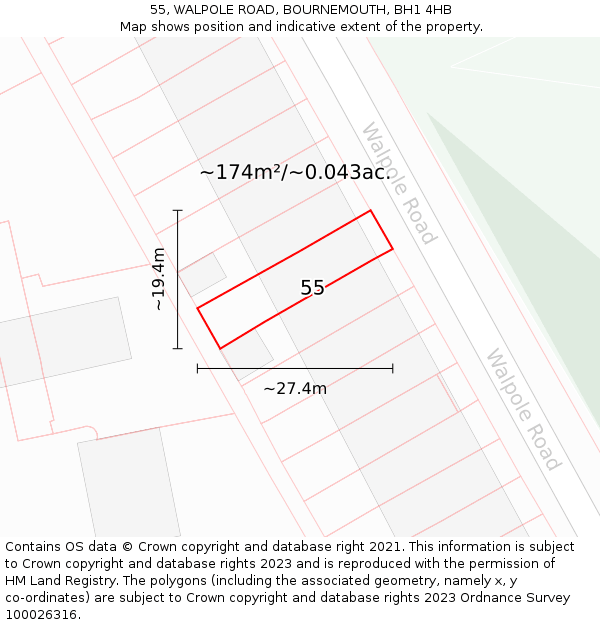 55, WALPOLE ROAD, BOURNEMOUTH, BH1 4HB: Plot and title map