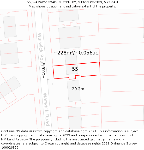 55, WARWICK ROAD, BLETCHLEY, MILTON KEYNES, MK3 6AN: Plot and title map