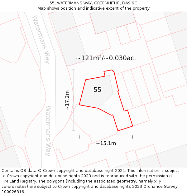 55, WATERMANS WAY, GREENHITHE, DA9 9GJ: Plot and title map