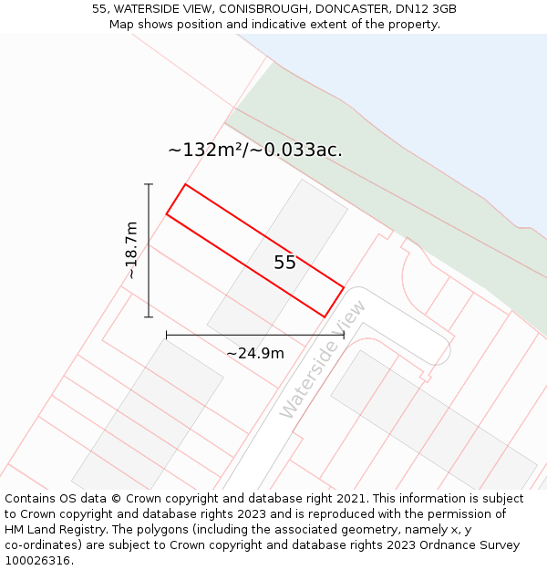 55, WATERSIDE VIEW, CONISBROUGH, DONCASTER, DN12 3GB: Plot and title map