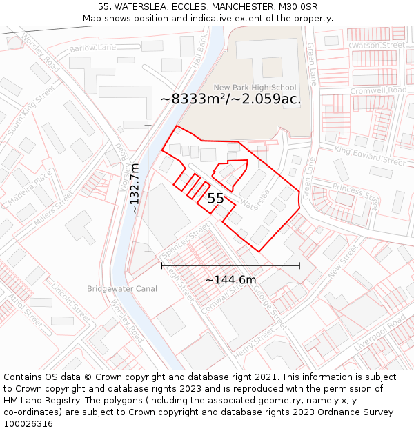55, WATERSLEA, ECCLES, MANCHESTER, M30 0SR: Plot and title map