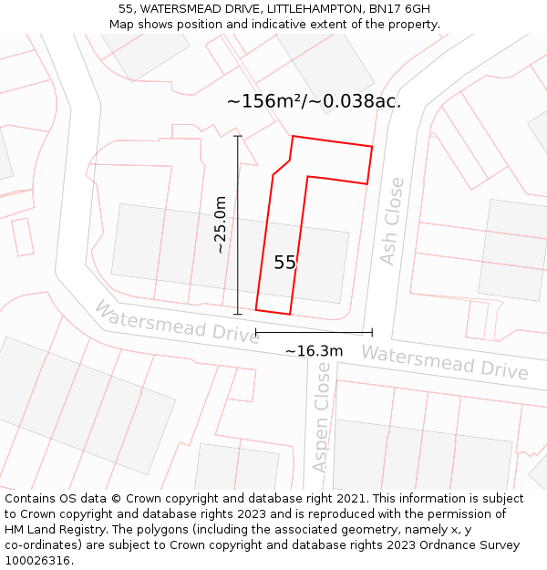 55, WATERSMEAD DRIVE, LITTLEHAMPTON, BN17 6GH: Plot and title map