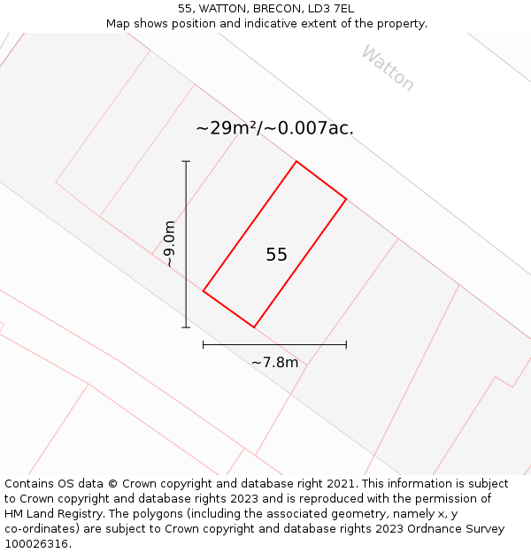 55, WATTON, BRECON, LD3 7EL: Plot and title map