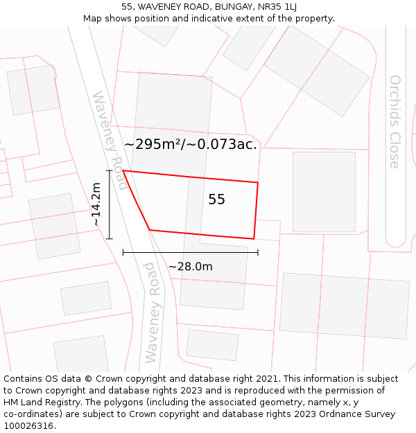 55, WAVENEY ROAD, BUNGAY, NR35 1LJ: Plot and title map