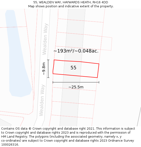 55, WEALDEN WAY, HAYWARDS HEATH, RH16 4DD: Plot and title map