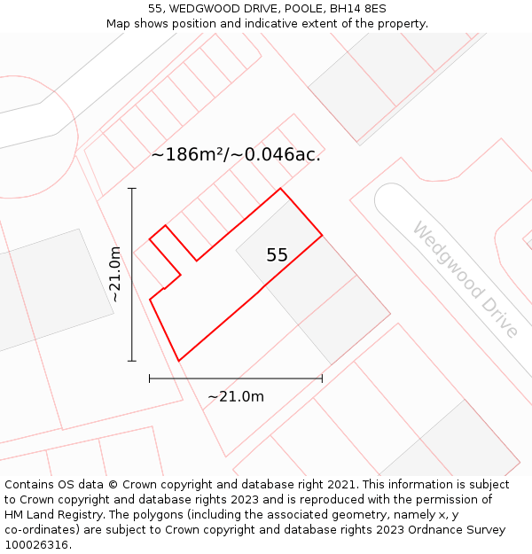 55, WEDGWOOD DRIVE, POOLE, BH14 8ES: Plot and title map