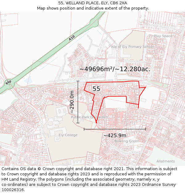 55, WELLAND PLACE, ELY, CB6 2XA: Plot and title map