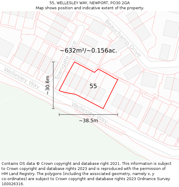 55, WELLESLEY WAY, NEWPORT, PO30 2GA: Plot and title map