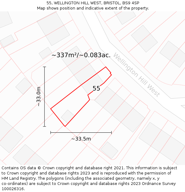 55, WELLINGTON HILL WEST, BRISTOL, BS9 4SP: Plot and title map