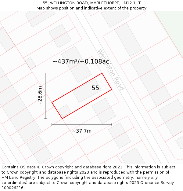 55, WELLINGTON ROAD, MABLETHORPE, LN12 1HT: Plot and title map