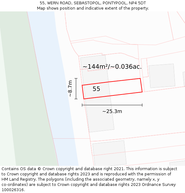 55, WERN ROAD, SEBASTOPOL, PONTYPOOL, NP4 5DT: Plot and title map