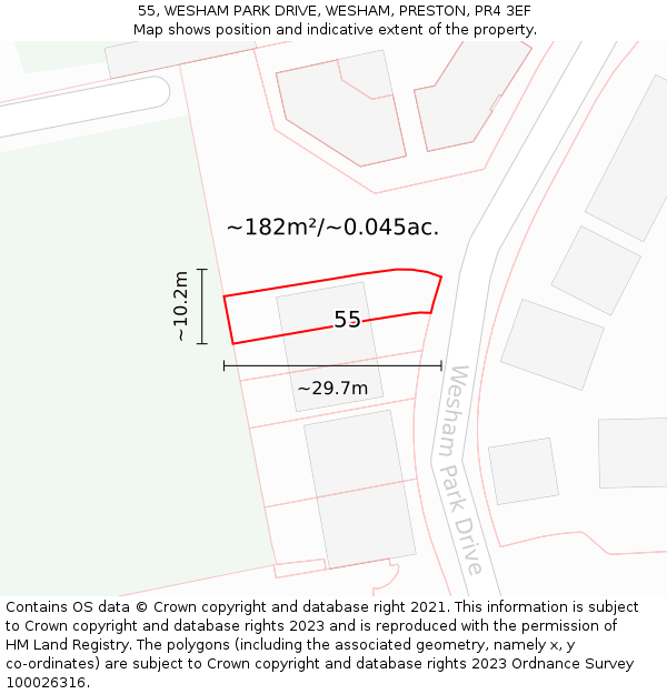 55, WESHAM PARK DRIVE, WESHAM, PRESTON, PR4 3EF: Plot and title map