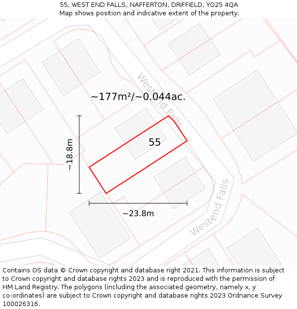 55, WEST END FALLS, NAFFERTON, DRIFFIELD, YO25 4QA: Plot and title map
