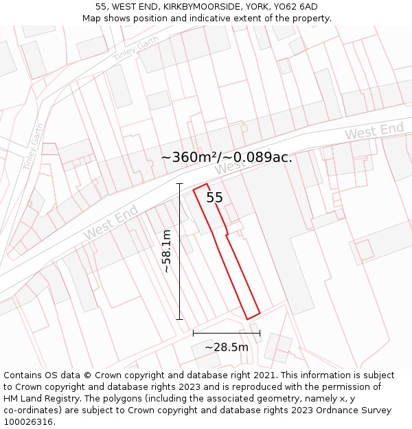 55, WEST END, KIRKBYMOORSIDE, YORK, YO62 6AD: Plot and title map