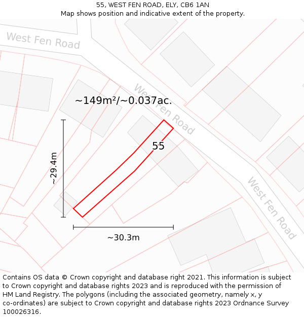 55, WEST FEN ROAD, ELY, CB6 1AN: Plot and title map