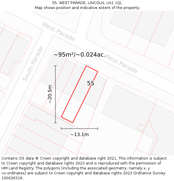 55, WEST PARADE, LINCOLN, LN1 1QL: Plot and title map