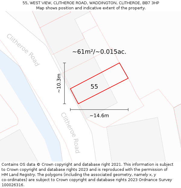 55, WEST VIEW, CLITHEROE ROAD, WADDINGTON, CLITHEROE, BB7 3HP: Plot and title map