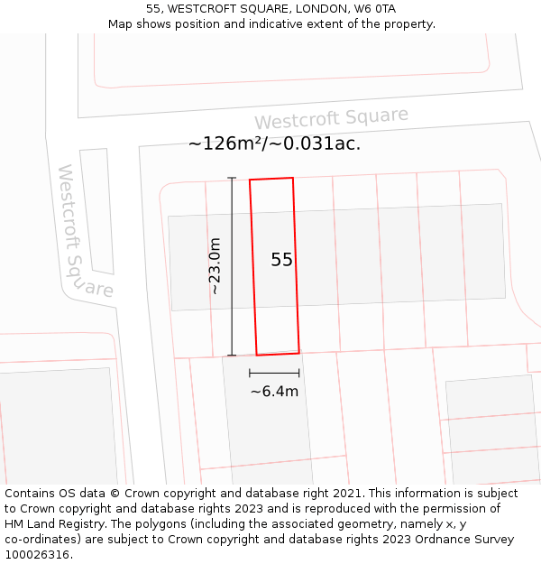 55, WESTCROFT SQUARE, LONDON, W6 0TA: Plot and title map