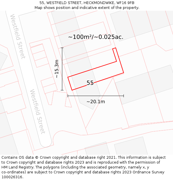55, WESTFIELD STREET, HECKMONDWIKE, WF16 9FB: Plot and title map