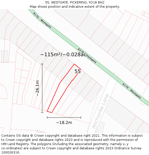 55, WESTGATE, PICKERING, YO18 8AZ: Plot and title map
