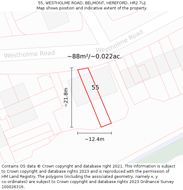 55, WESTHOLME ROAD, BELMONT, HEREFORD, HR2 7UJ: Plot and title map