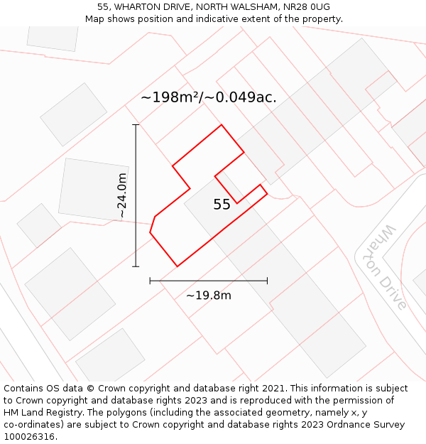 55, WHARTON DRIVE, NORTH WALSHAM, NR28 0UG: Plot and title map