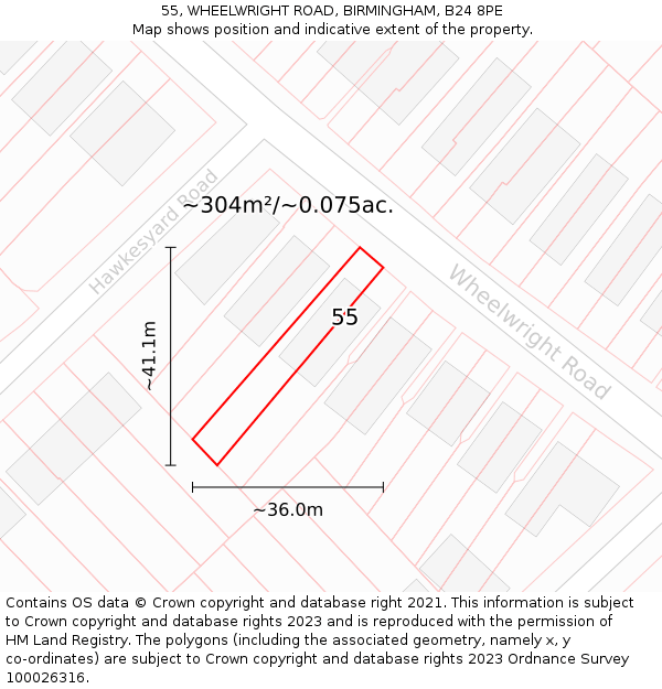 55, WHEELWRIGHT ROAD, BIRMINGHAM, B24 8PE: Plot and title map