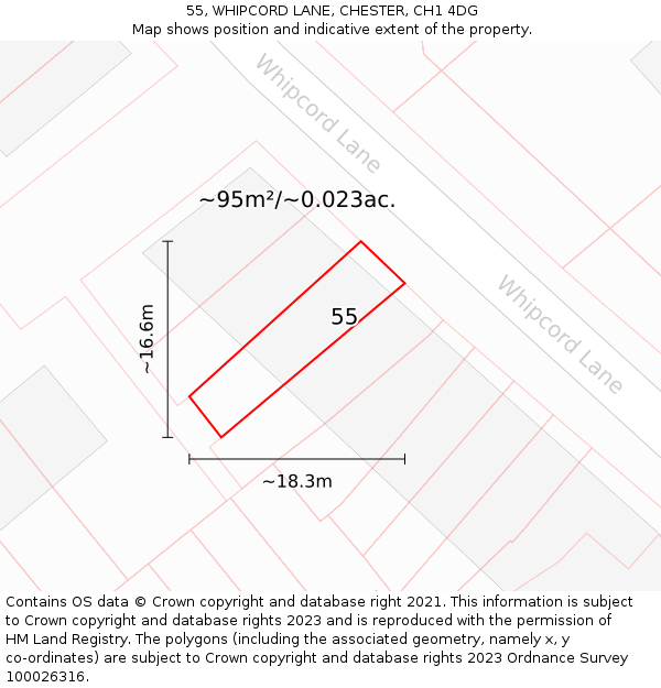 55, WHIPCORD LANE, CHESTER, CH1 4DG: Plot and title map
