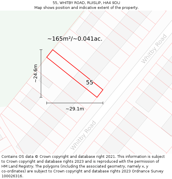 55, WHITBY ROAD, RUISLIP, HA4 9DU: Plot and title map