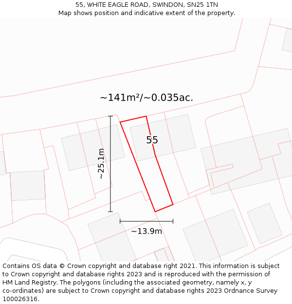 55, WHITE EAGLE ROAD, SWINDON, SN25 1TN: Plot and title map