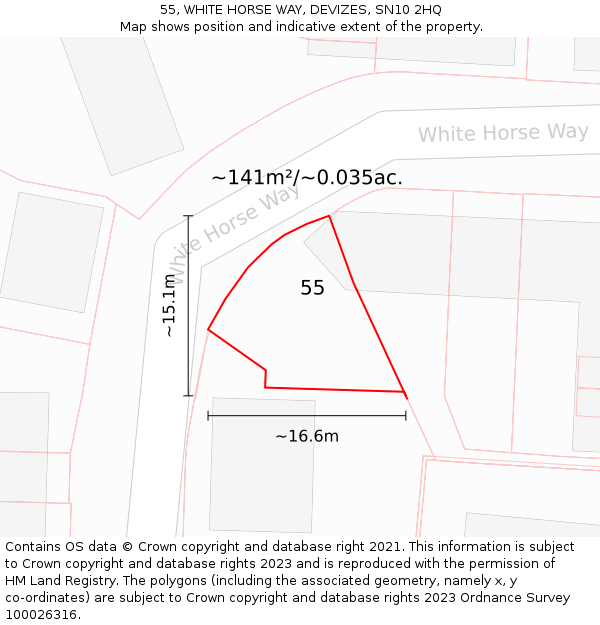 55, WHITE HORSE WAY, DEVIZES, SN10 2HQ: Plot and title map