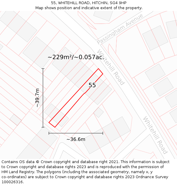 55, WHITEHILL ROAD, HITCHIN, SG4 9HP: Plot and title map