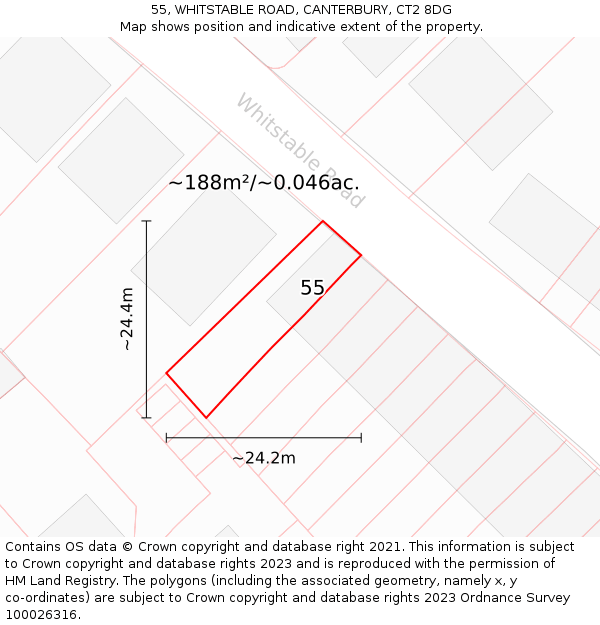 55, WHITSTABLE ROAD, CANTERBURY, CT2 8DG: Plot and title map