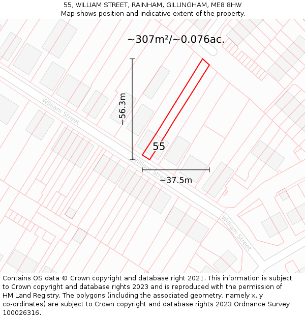 55, WILLIAM STREET, RAINHAM, GILLINGHAM, ME8 8HW: Plot and title map