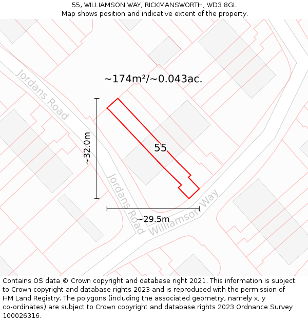 55, WILLIAMSON WAY, RICKMANSWORTH, WD3 8GL: Plot and title map