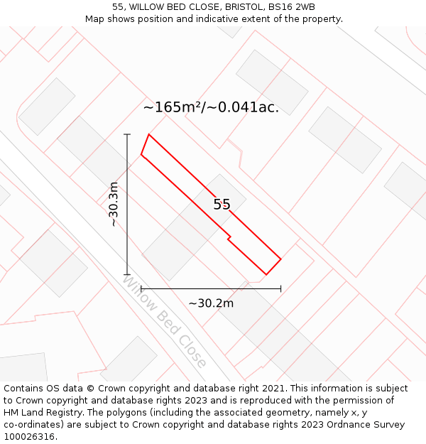 55, WILLOW BED CLOSE, BRISTOL, BS16 2WB: Plot and title map